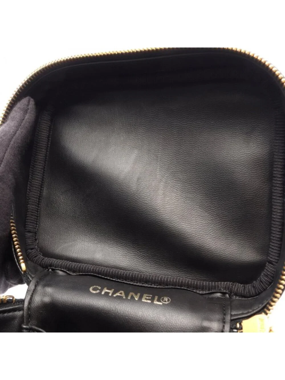 Chanel Handbag CC Logo Black Caviar Leather CC Vertical Vanity